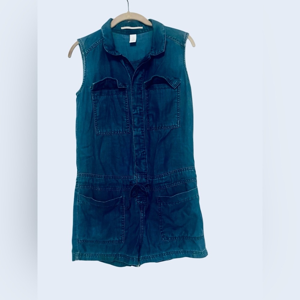 & Denim blue denim Tie waist Sleeveless‎ Romper